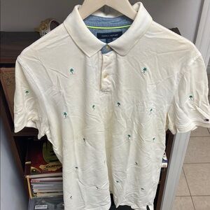 Vintage Tommy Hilfiger Men's White Palm Trees Embroidered All Over Polo Shirt